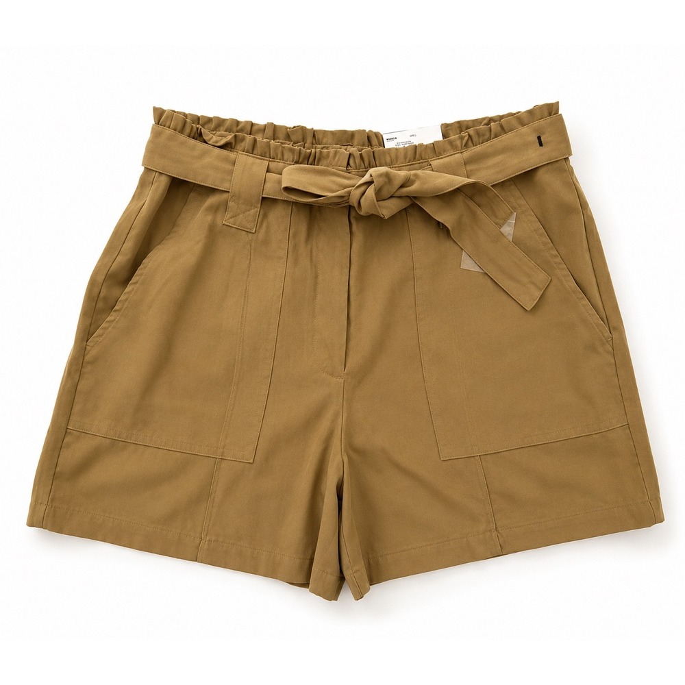 Nine West Sergio High Rise Paperbag Shorts Camel Tan Size L NWT - Picture 2 of 8